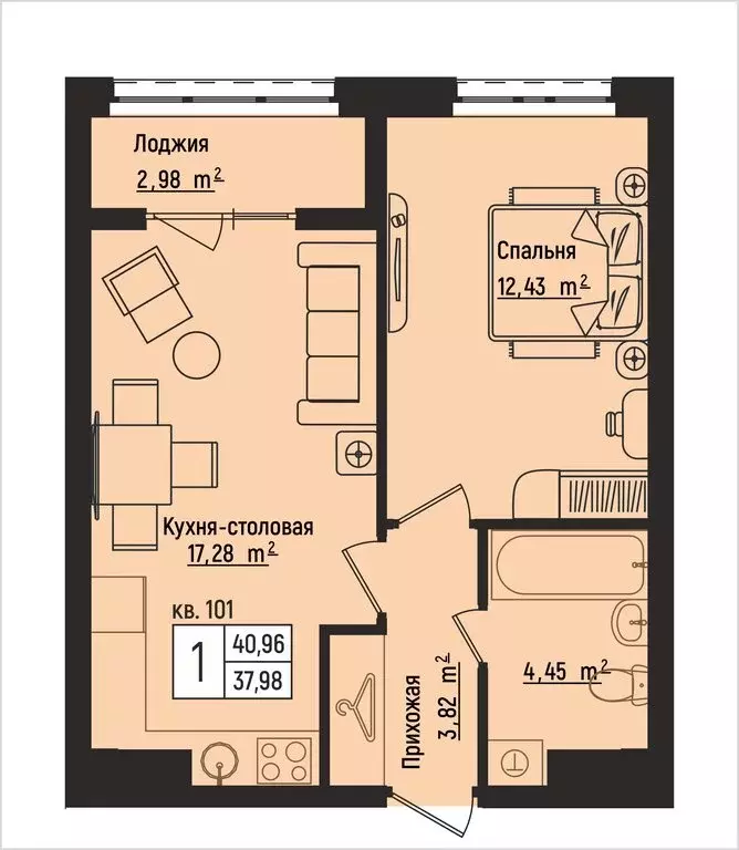 1-комнатная квартира: Нижний Новгород, Литературная улица, 5 (40.96 м) - Фото 1