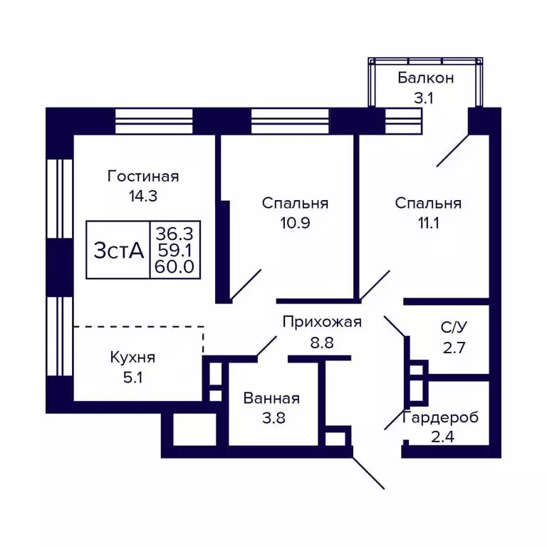 3-комнатная квартира: Новосибирск, Красносельская улица (60 м) - Фото 0