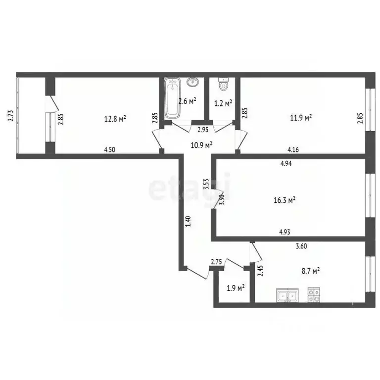 3-к кв. Башкортостан, Стерлитамак Коммунистическая ул., 110 (68.1 м) - Фото 2