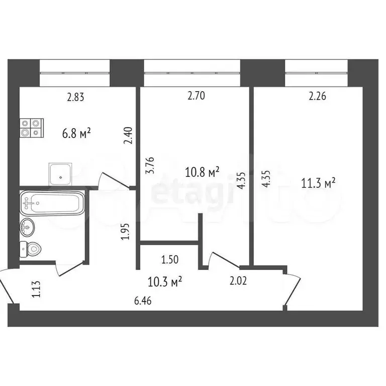 2-к. квартира, 42,1 м, 4/4 эт. - Фото 0