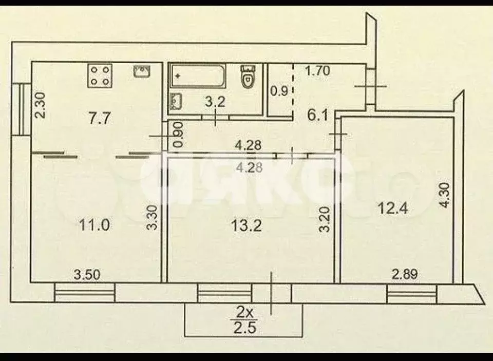 3-к. квартира, 54,5 м, 8/9 эт. - Фото 0