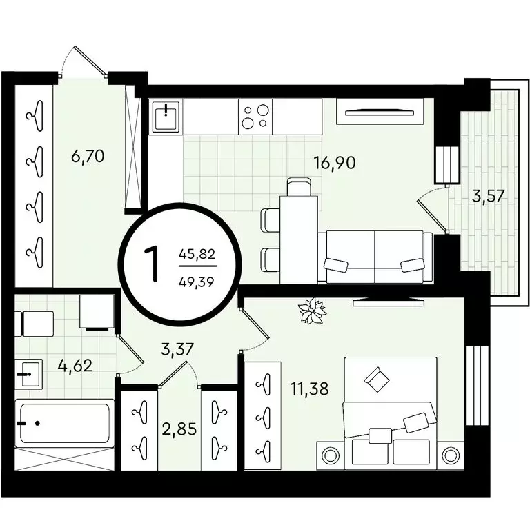 1-комнатная квартира: Тюмень, улица Александра Звягина, 3 (49.39 м) - Фото 0