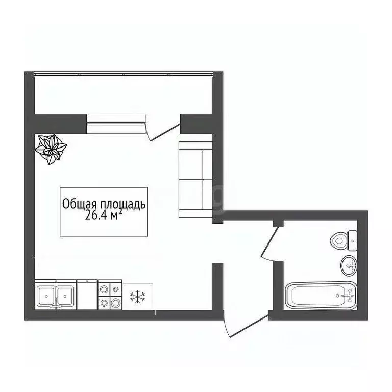 Студия Новосибирская область, Новосибирск Спортивная ул., 41 (26.4 м) - Фото 2