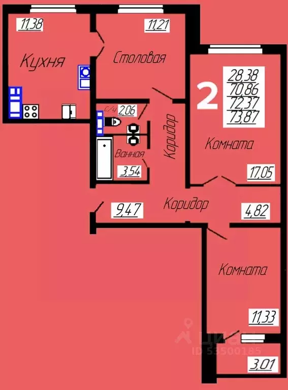 2-к кв. Смоленская область, Смоленск Центральная ул., 6 (73.68 м) - Фото 0