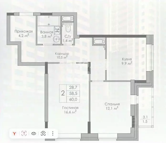 2-к кв. Липецкая область, Липецк Московская ул. (60.0 м) - Фото 1