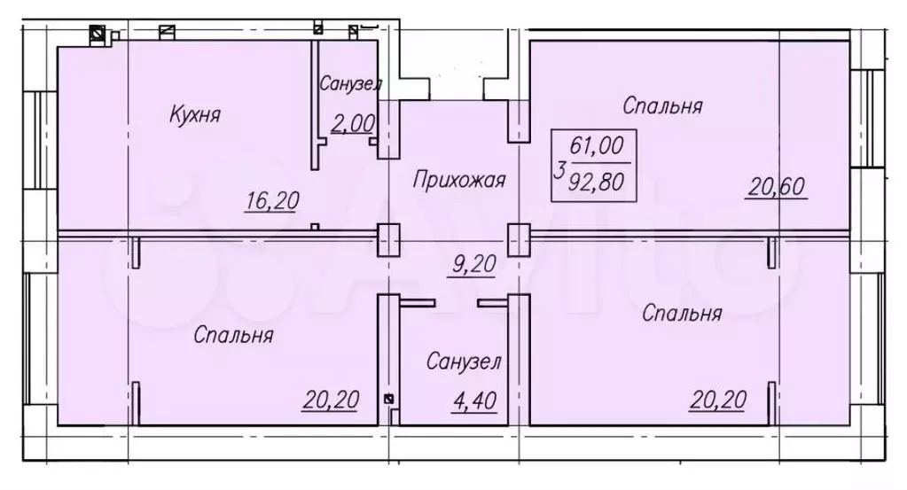 3-к. квартира, 93 м, 3/4 эт. - Фото 0