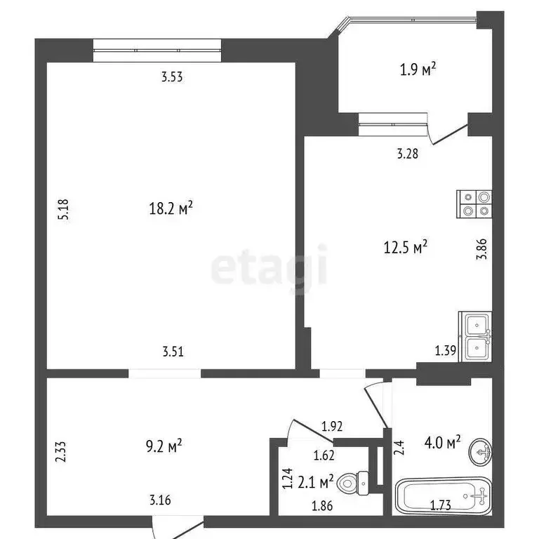 1-комнатная квартира: Северск, улица Славского, 22 (46 м) - Фото 0