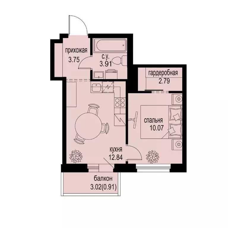 1-к кв. Ленинградская область, Мурино Всеволожский район,  (34.27 м) - Фото 1