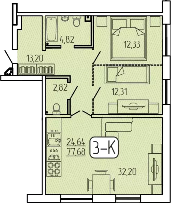 3-к кв. Бурятия, Улан-Удэ 140Б мкр,  (77.68 м) - Фото 1