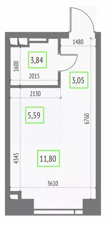 Квартира-студия, 24,3 м, 4/57 эт. - Фото 1
