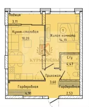 1-к. квартира, 50,5 м, 12/30 эт. - Фото 0