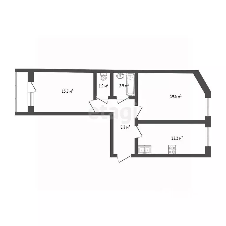 2-к кв. Тюменская область, Тюмень ул. Клары Цеткин, 61к6 (60.0 м) - Фото 2