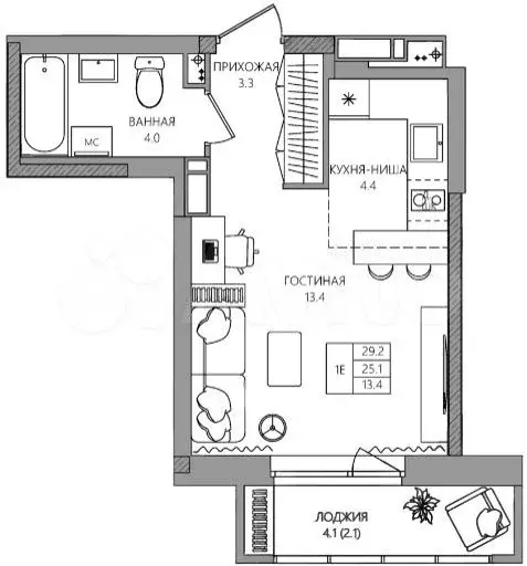 Квартира-студия, 27,2 м, 4/16 эт. - Фото 0