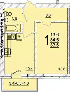 1-комнатная квартира: аул Новая Адыгея, улица Тургеневское шоссе, ... - Фото 1