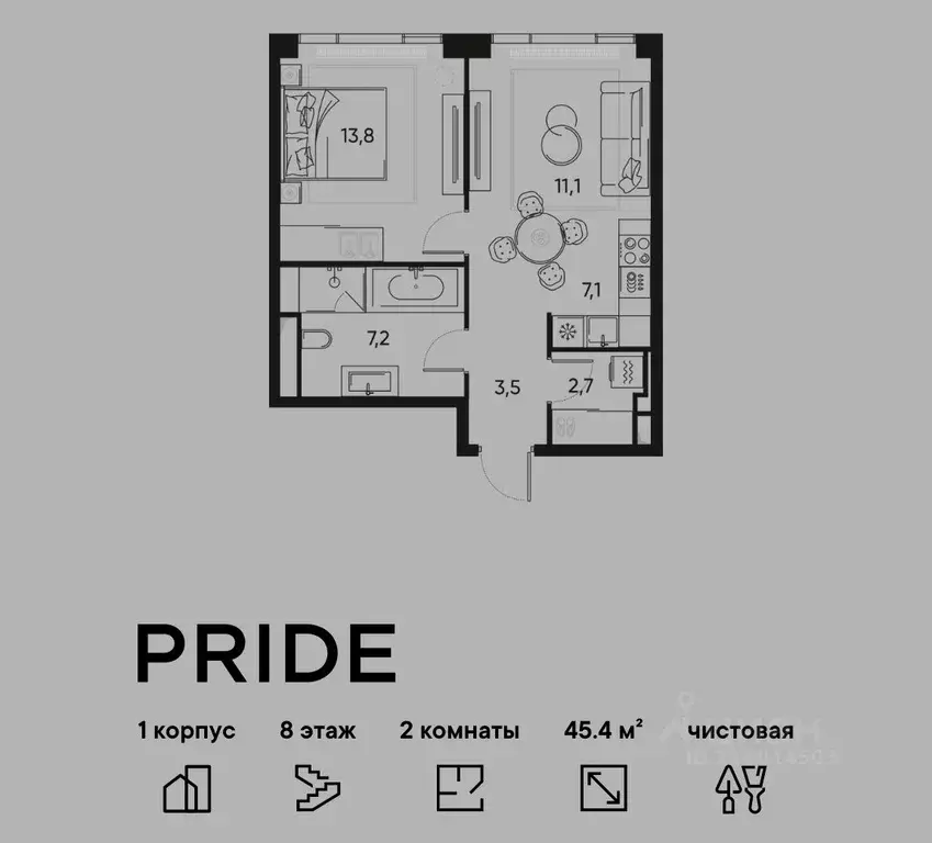2-к кв. Москва Полковая ул., 1к1 (45.4 м) - Фото 1