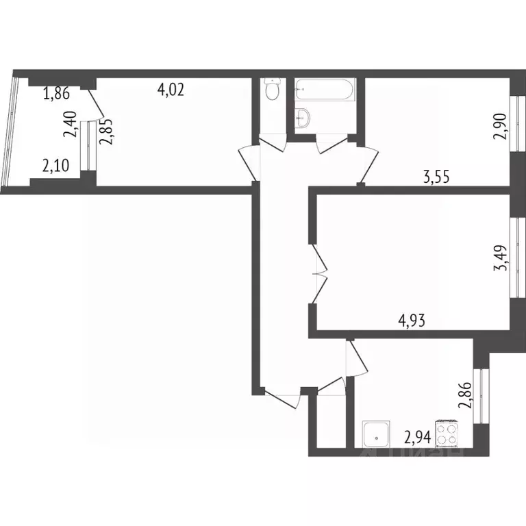3-к кв. Омская область, Омск просп. Комарова, 31 (63.0 м) - Фото 2