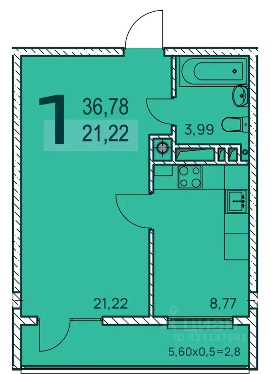 1-к кв. Краснодарский край, Туапсе ул. Калараша, 7Г (38.25 м) - Фото 1