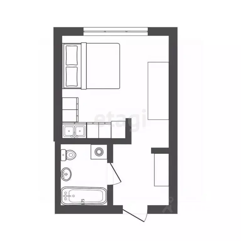 Студия Тюменская область, Тюмень ул. Новоселов, 105 (27.6 м) - Фото 2