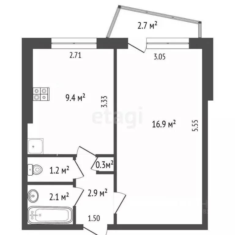 1-к кв. Самарская область, Самара Ташкентская ул., 105 (32.8 м) - Фото 2