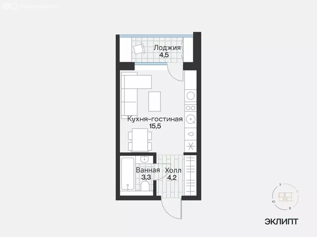 1-комнатная квартира: Тюмень, улица Игоря Комиссарова, 8 (25.24 м) - Фото 1
