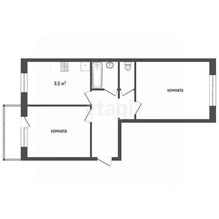 2-к кв. Вологодская область, Великий Устюг Гледенская ул., 43Г (56.0 ... - Фото 2