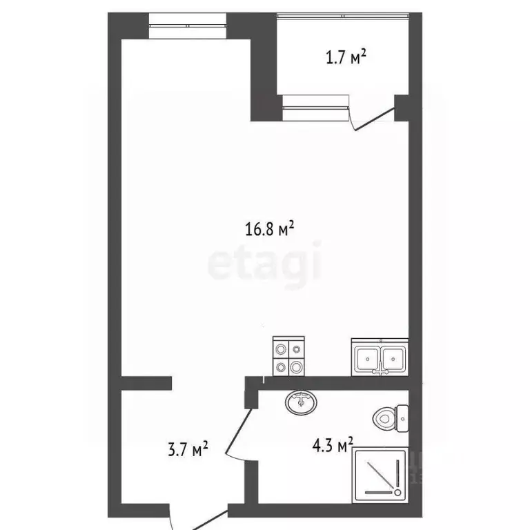 Студия Тюменская область, Тюмень ул. Михаила Сперанского, 33 (24.0 м) - Фото 2