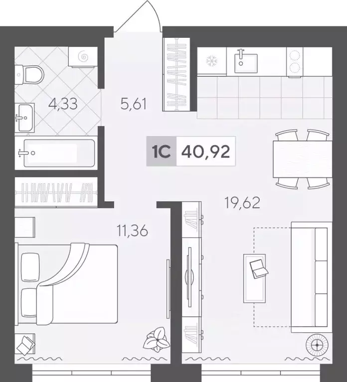 1-к кв. Тюменская область, Тюмень ул. Сергея Корепанова, 34 (40.92 м) - Фото 1