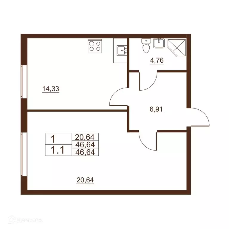 Продаётся 1-к квартира, 46.64 м - Фото 0
