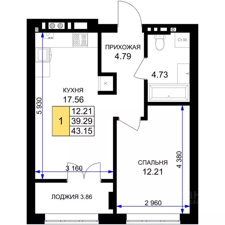 1-к кв. Калининградская область, Гурьевск Включи жилой комплекс (43.15 ... - Фото 1