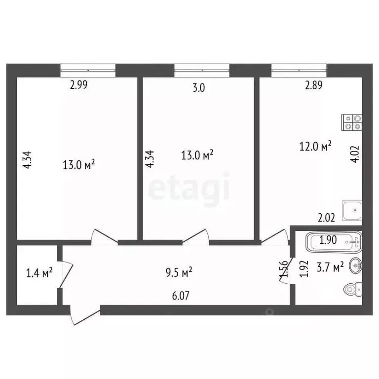 2-к кв. Ямало-Ненецкий АО, Губкинский 9-й мкр, 20 (52.6 м) - Фото 1