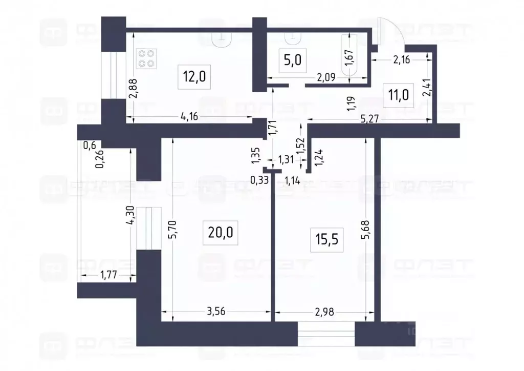 2-к кв. Татарстан, Казань ул. Голубятникова, 14 (67.2 м) - Фото 1