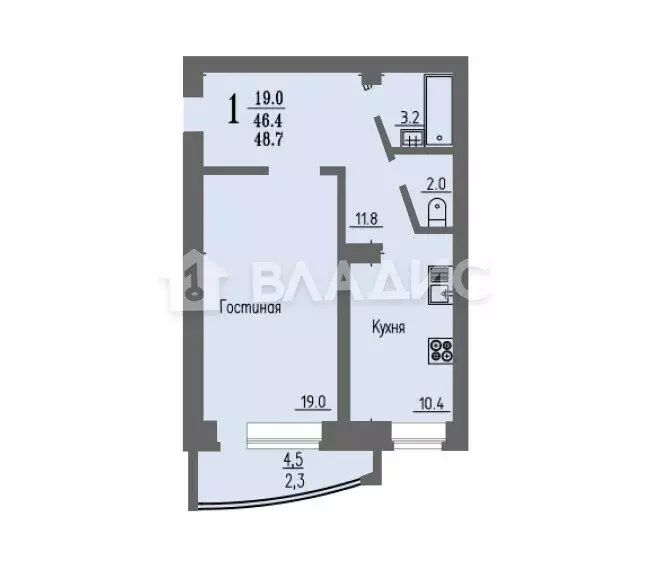 1-комнатная квартира: Воронеж, улица Лётчика Филипова, 4 (48.7 м) - Фото 1