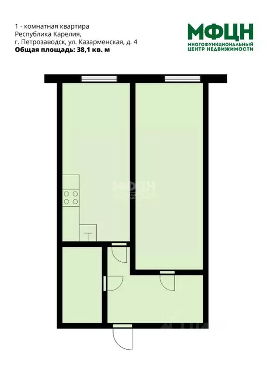 1-к кв. Карелия, Петрозаводск Казарменская ул., 4 (38.1 м) - Фото 2