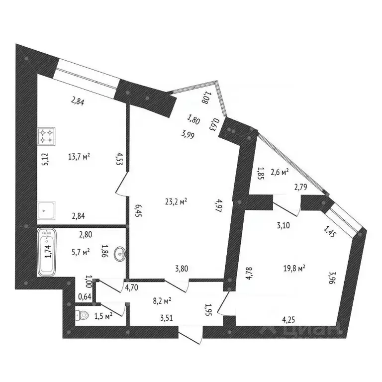 2-к кв. Башкортостан, Уфа Революционная ул., 34/1 (76.0 м) - Фото 2