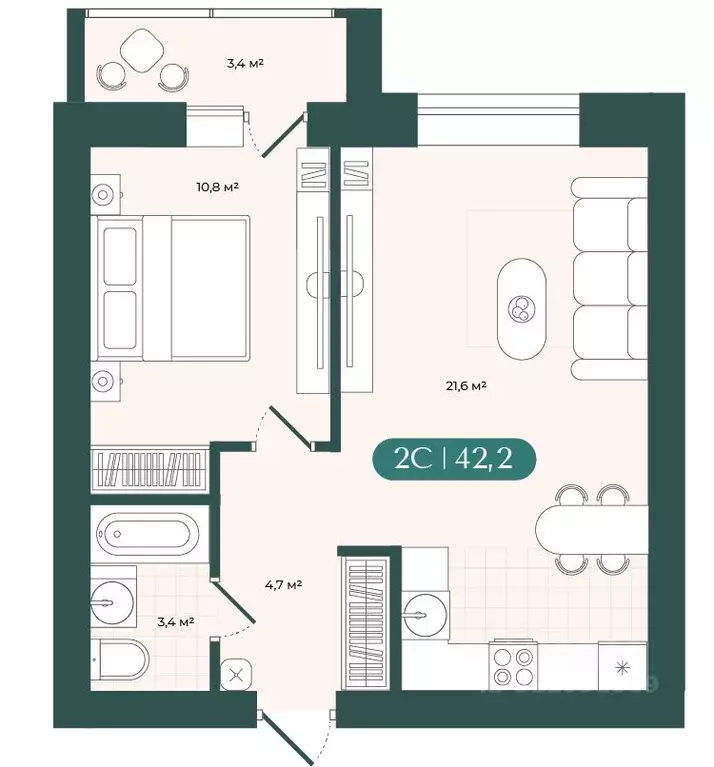 2-к кв. Новосибирская область, Новосибирск  (42.2 м) - Фото 1