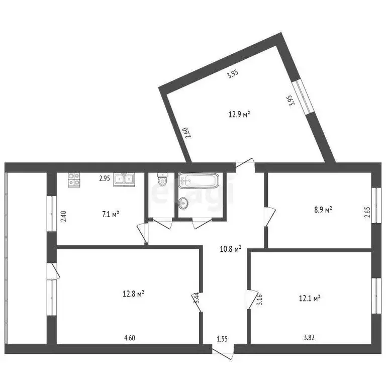 4-комнатная квартира: Орёл, улица Льва Толстого, 19 (70.8 м) - Фото 0