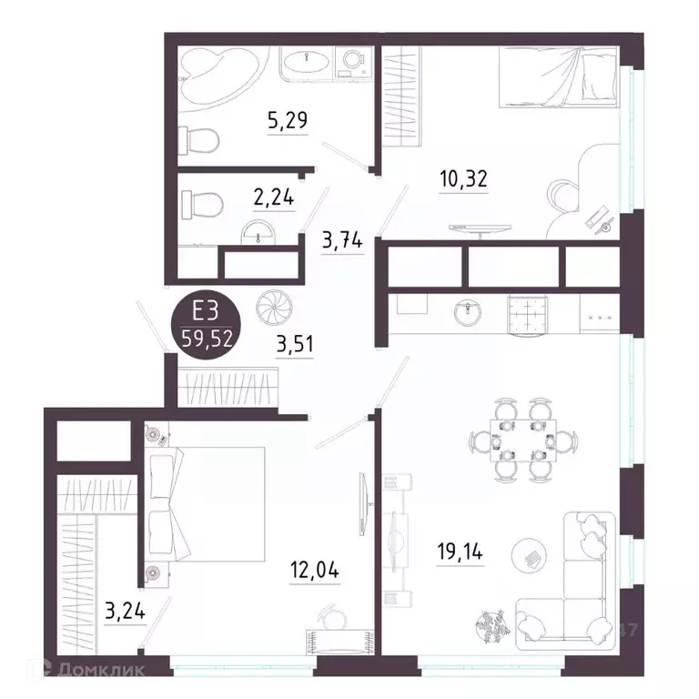 2-к кв. Рязанская область, Рязань Московское ш. (59.52 м) - Фото 1
