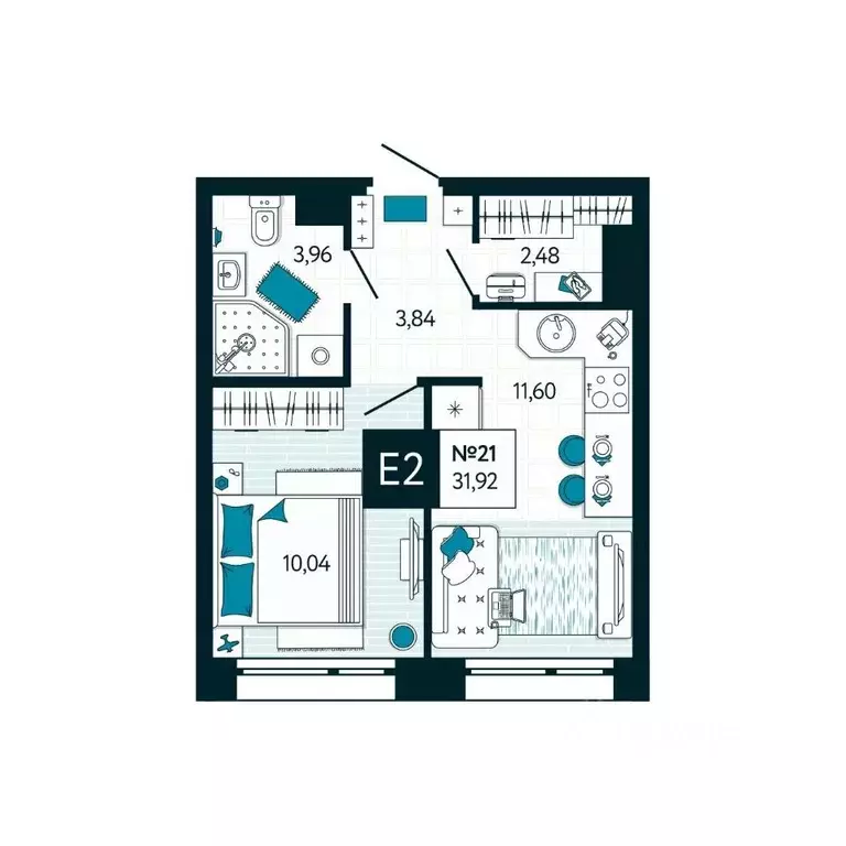 1-к кв. Тульская область, Тула ул. Чмутова, 158Д (31.92 м) - Фото 1