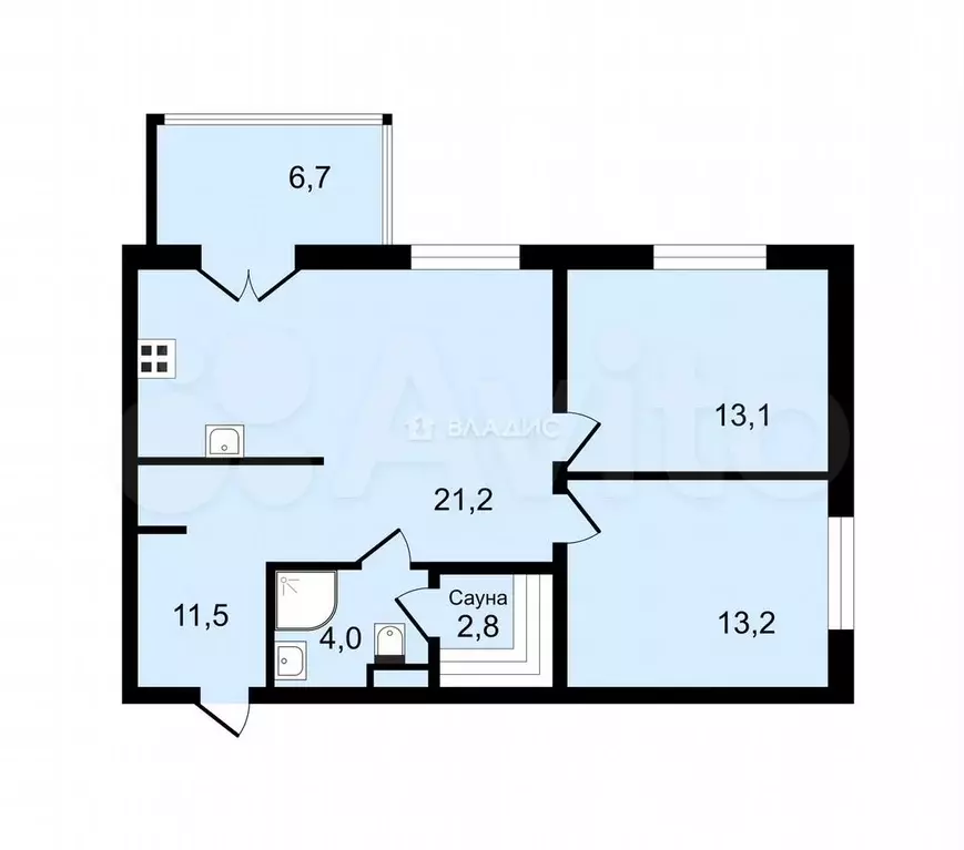 2-к. квартира, 65,9 м, 6/6 эт. - Фото 0