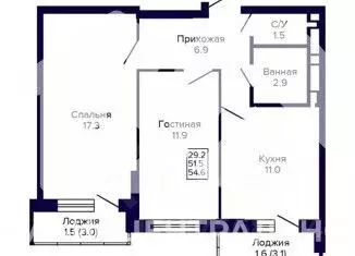 2-к кв. Новосибирская область, Новосибирск ул. Бородина, 56 (51.0 м) - Фото 1