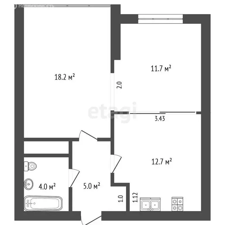 1-комнатная квартира: Нальчик, улица Тлостанова, 16 (48.1 м) - Фото 0