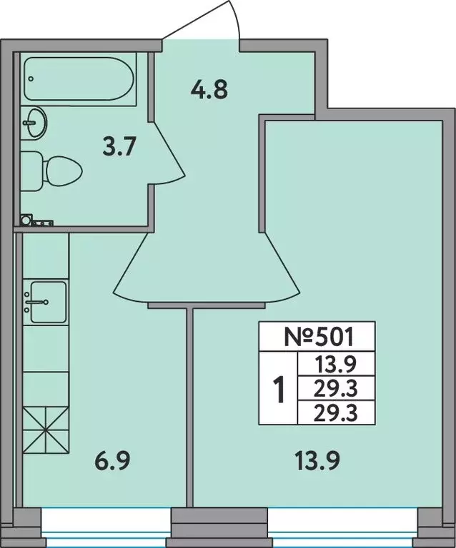 1-комнатная квартира: Новое Девяткино, Главная улица, 2 (29.3 м) - Фото 1