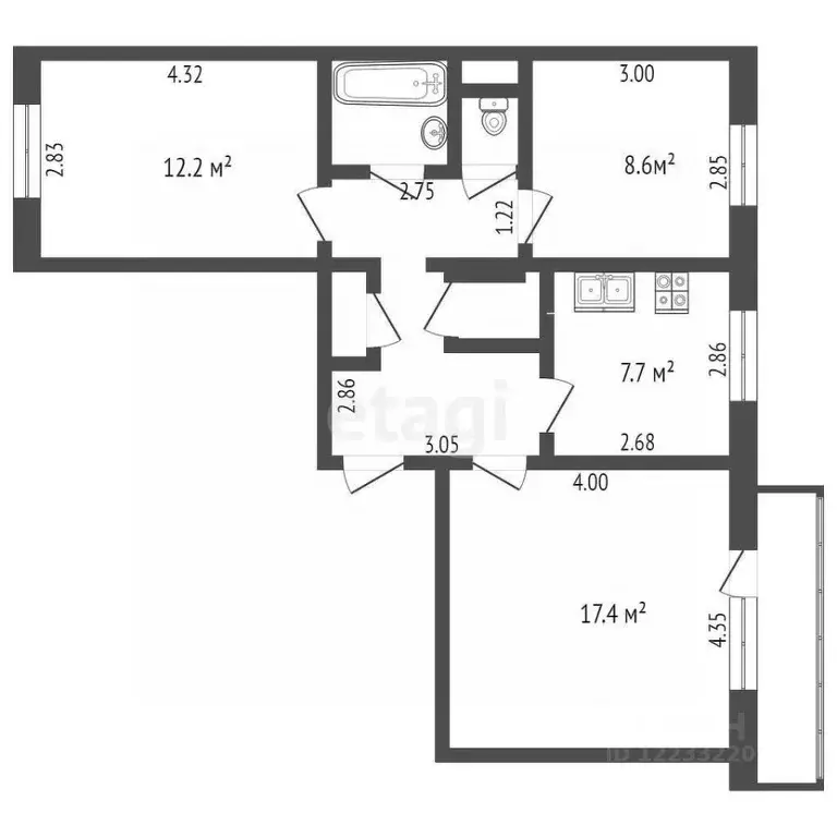 3-к кв. Свердловская область, Первоуральск ул. Трубников, 38А (61.1 м) - Фото 2