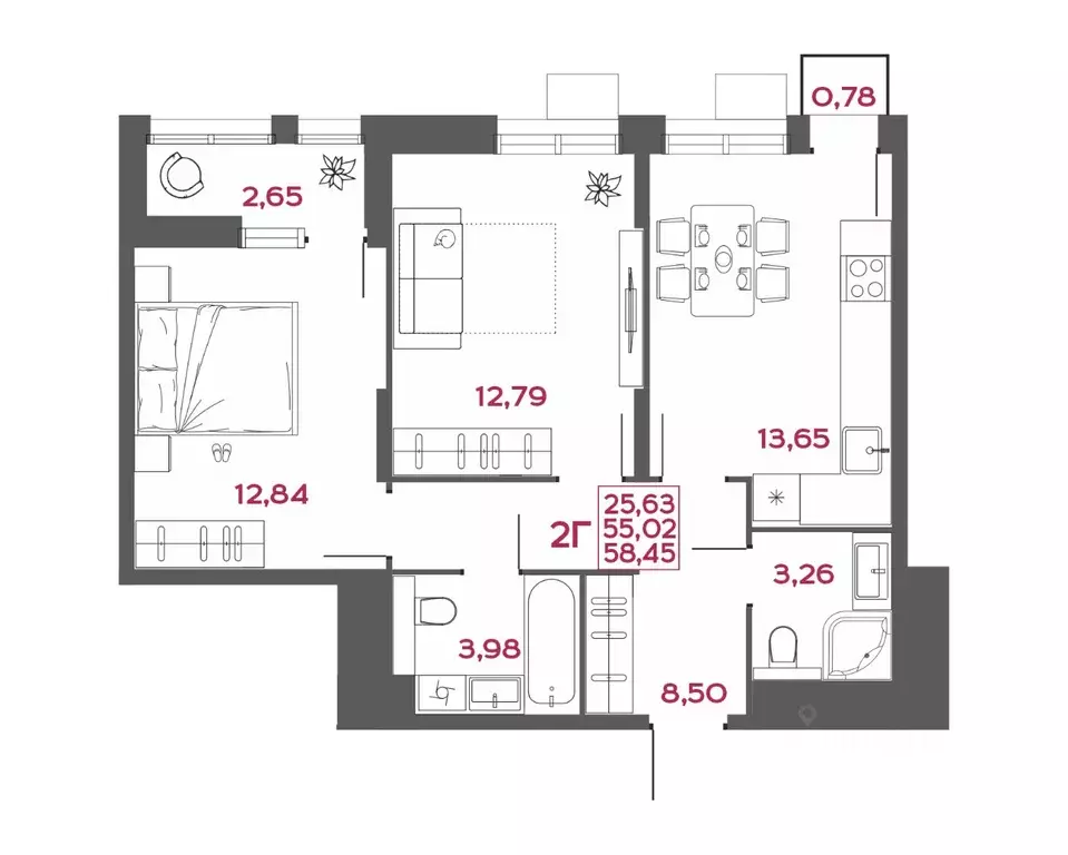 2-к кв. Пензенская область, Пенза Форт жилой комплекс (58.45 м) - Фото 1