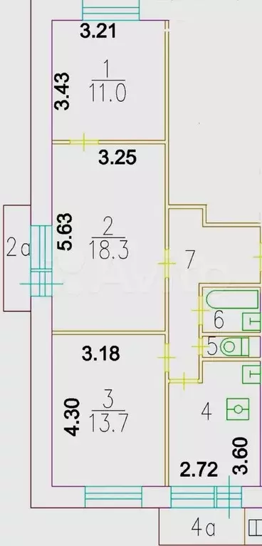 Доля в 3-к. квартире, 63,3 м, 3/12 эт. - Фото 0