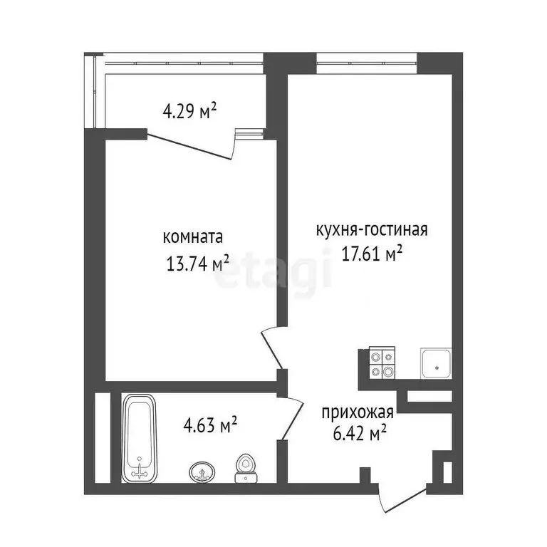 1-комнатная квартира: Тюмень, улица Тимофея Кармацкого, 3 (46.7 м) - Фото 0
