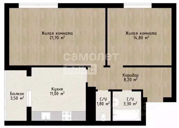 2-к кв. Липецкая область, Липецк ул. М.И. Неделина, 3А (63.8 м) - Фото 1