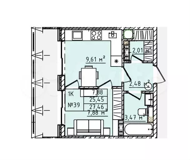 1-к. квартира, 27,5 м, 5/5 эт. - Фото 0