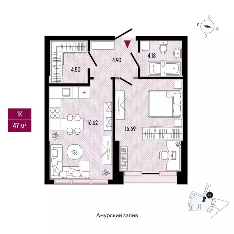 1-к кв. Приморский край, Владивосток просп. 100-летия Владивостока, ... - Фото 2