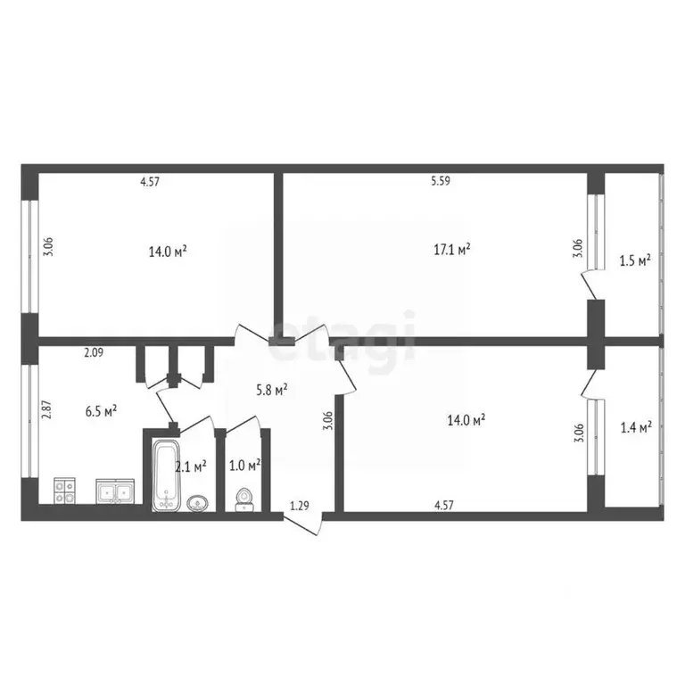 3-к кв. Мордовия, Саранск ул. Чкалова, 1 (61.2 м) - Фото 2